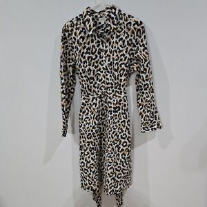 J.Crew Sz 14 Women Leopard Print Poplin Tie Waist Button Down Cotton Shirt Dress